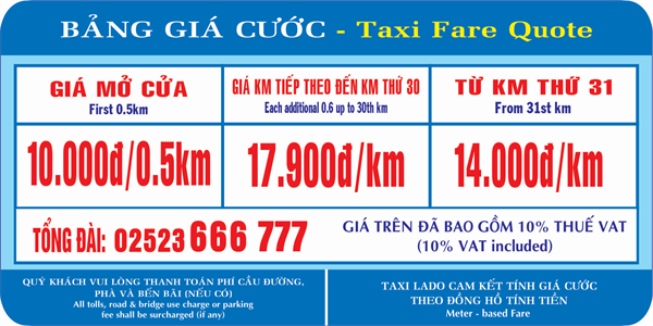 Bảng giá Dịch vụ Lado Taxi Bình Thuận